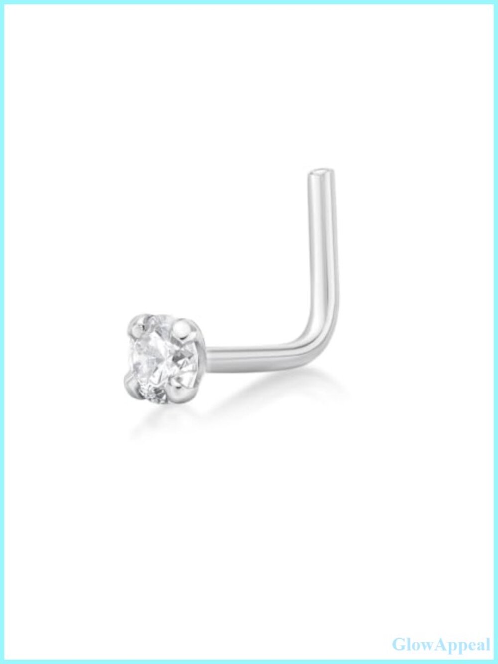 14k White Gold Lab Grown Diamond L-Shaped Nose Stud 20G Nostril Piercing